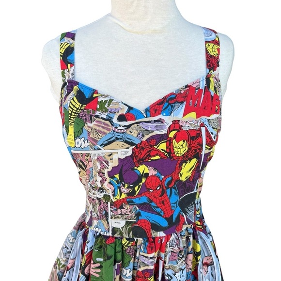 VTG Marvel Comics Fit and Flare Mini Skater Dress Spider-Man Hulk Thor Colorful - Picture 4 of 16
